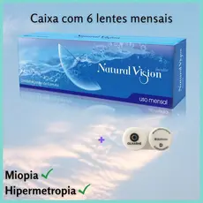 Lente de Contato Incolor Mensal Natural Vision Com Grau Miopia Hipermetropia 6un + Estojo