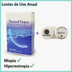 Lente de Contato Incolor Anual Natural Vision Com Grau Miopia Hipermetropia 1 Unidade