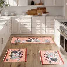Kit Tapete Antiderrapante Emborrachado Cozinha 3 Peças Fácil de Limpar não junta pelo de pet (1 passadeira + 2 tapetes)