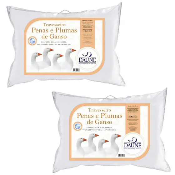 Kit 2 Travesseiro 80% Penas E 20% Plumas Naturais - 50x70cm Macio Daune