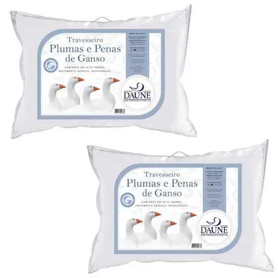Kit 2 Travesseiro 50% Penas E 50% Plumas Naturais - 50x70cm Macio Daune
