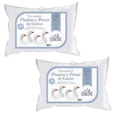 Kit 2 Travesseiro 50% Penas E 50% Plumas Naturais - 50x70cm Macio Daune