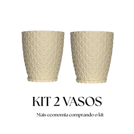 Kit 2 Vasos Polietileno Para Plantas Jardim Sala Luxo Diamante Bojo P Com Prato