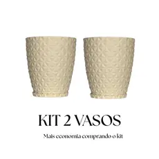 Kit 2 Vasos Polietileno Para Plantas Jardim Sala Luxo Diamante Bojo P Com Prato