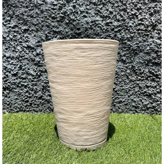 Vaso para Planta Decorativo Cone Redondo Escovado N°2 Luxo Moderno com Prato