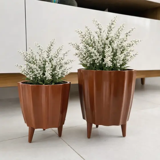 Kit Mini Vaso para Planta Cacau Ondulado Alto Brilho com Pé