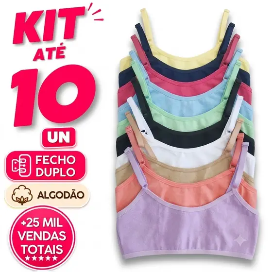 Kit 10 Sutiãs Liso Cotton Algodão Infantil Juvenil Maya Conforto Menina Básico Usar Uniforme PROMOÇÃO