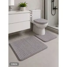 Tapete para Banheiro Canelado kit com 3 peças Antiderrapante Super Soft Peças Algodão e Pelúcia