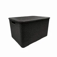 Caixa Organizadora Rattan Com Tampa 70 Litros Preto Grande Multiuso