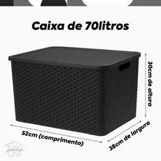Caixa Organizadora Rattan Com Tampa 70 Litros Preto Grande Multiuso