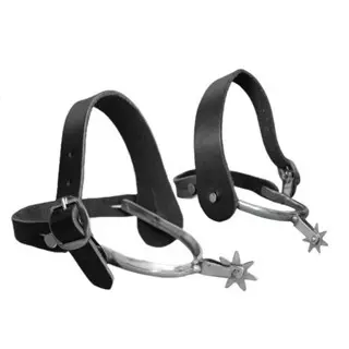 Par de Espora 7 Bicos Inox Com Correia de Couro Luxo