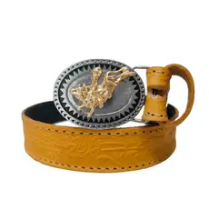 Cinto Infantil em Couro entalhado com fivela Country de Cowboy