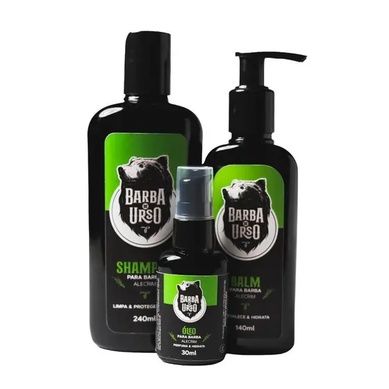 KIT Barba completo Shampoo + Óleo + Balm Hidratante ALECRIM Barba de Urso