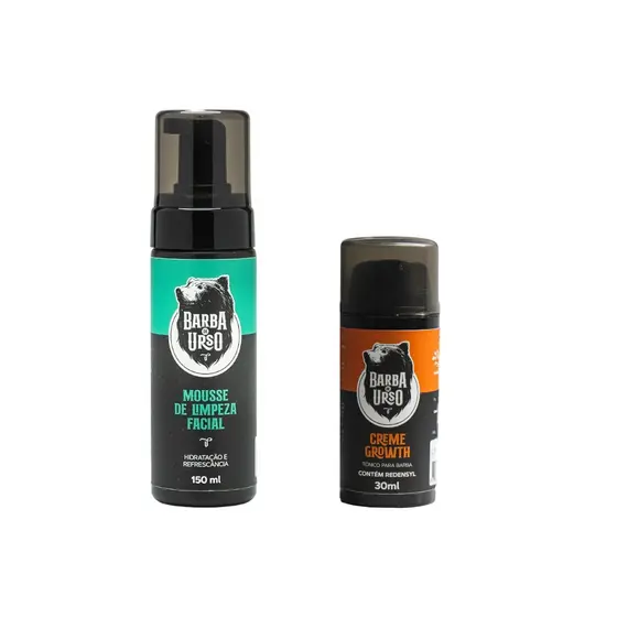 Kit 1 Creme Growth tônico para fortalecimento e crescimento da barba e 1 Mousse de Limpeza Facial Barba de Urso
