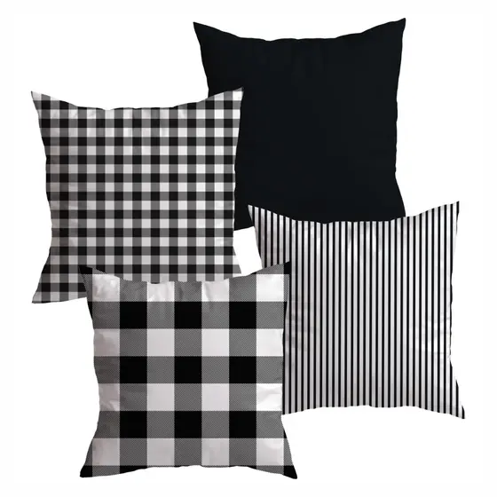 Kit 4 Capas De Almofadas Decorativas 45x45 Xadrez Em Tecido Oxford Com Zíper Para Sofá Sala E Quarto