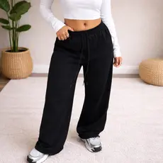 Calça Moletom Modelo Wide leg Despojada Lisa Algodão Feminina Casual Treino Forrada Hype