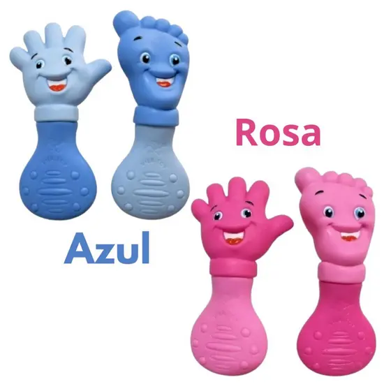 Kit Mordedor Bebê Mãozinha Pezinho Macio Brinquedo Bebes Azul e Rosa