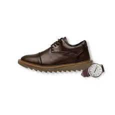 Sapato Social Oxford Verona Tratorado Confortável Masculino Social Brogue + Relógio Eventos Dia dos Pais
