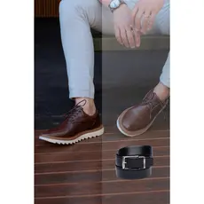 Sapato Social Oxford Luca + Cinto Tratorado Confortável Masculino Social Brogue Moderno Dia dos Pais