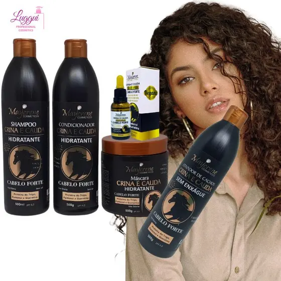 Kit Crina e Cauda Cabelos Mais Fortes com Ativador de Cachos e Serum Maycrene 500ml - 5 Produtos
