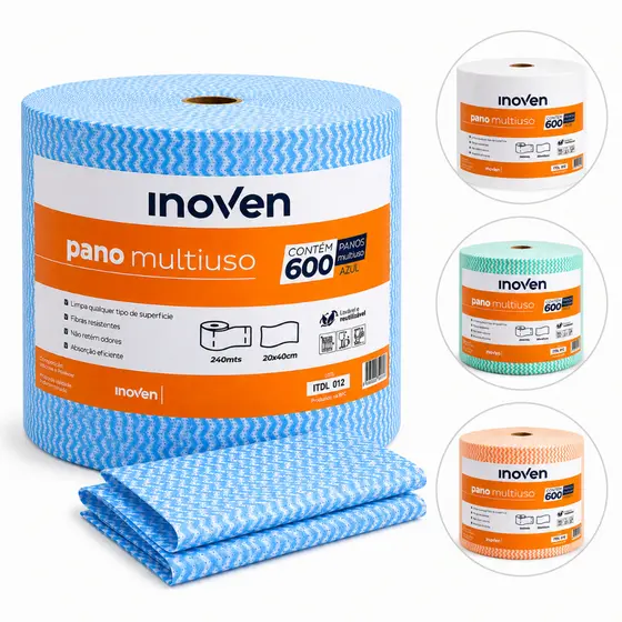 Pano Multiuso Perfex Inoven 600 Panos Rolo Bobina 240m 20x40cm Alta Absorção Profissional