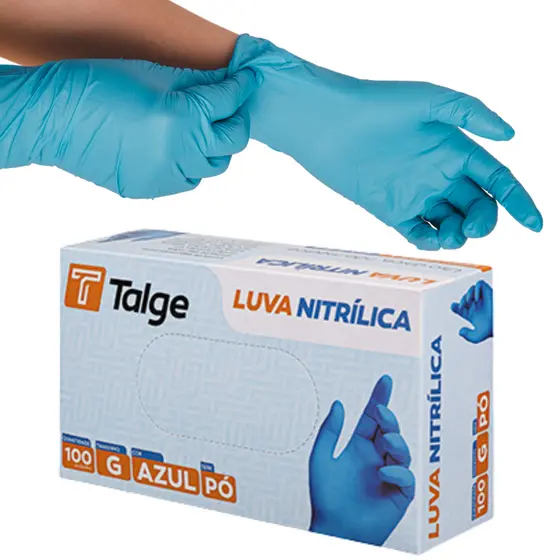 Luva Nitrílica Azul Talge 100un Sem Pó Profissional Cozinha Restaurante Proteção