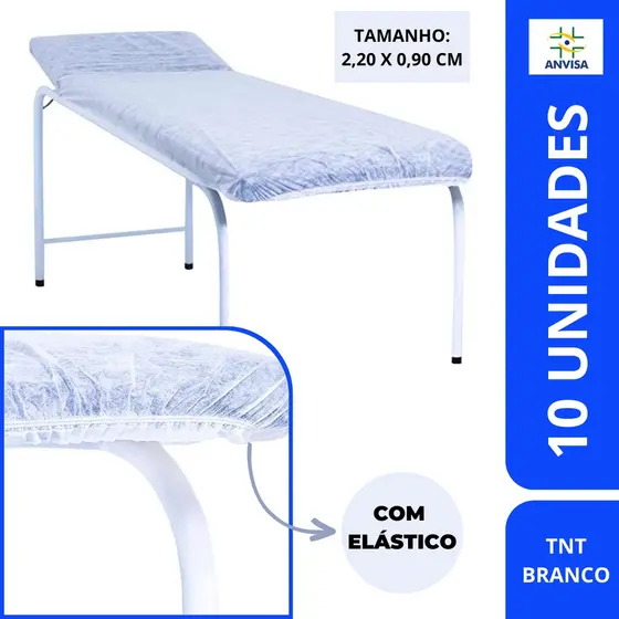 Lençol Descartável TNT Branco Maca 2,00x0,90 C/ Elástico 10 Unidades Anvisa Gramatura 20