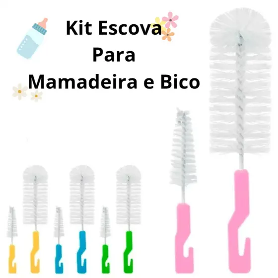 Kit Escova Limpa Mamadeira 2 Em 1 Escova Limpeza bico Garrafa Copo Taça Lava Mamadeira - Wellmix