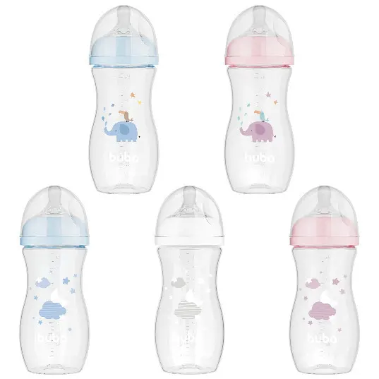 Mamadeira Anticólica Easy Flow Buba 330 ml, Nuvem ou Elefante, Bico Confortável e Sedoso