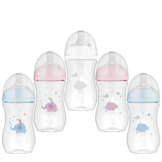 Mamadeira Anticólica Easy Flow Buba 270 ml, Nuvem ou Elefante, Bico Confortável e Sedoso