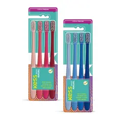 Pack Anual c/ 4 Escovas Dentais Basic Kess Cerdas Macias