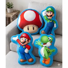 Almofadas Super Mario Bros 3D Personagens e Cogumelo | Mario, Luigi, Yoshi Decorativa Infantil