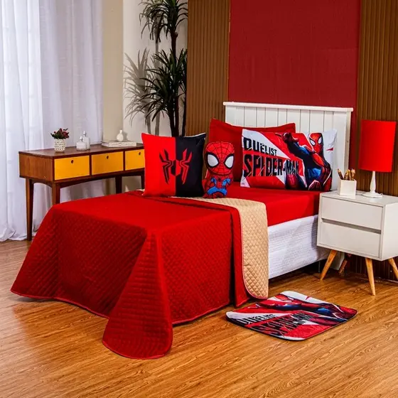 Enxoval Quarto Infantil Homem-Aranha Vermelho com Cobre Leito e Tapete