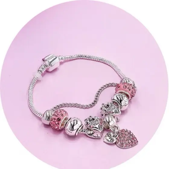 Pulseira Berloques Prata Feminina Presente moda/Modelo aleatório