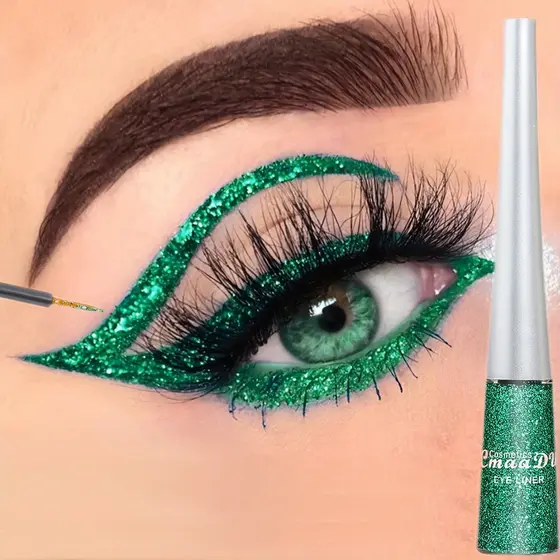 Caneta Delineadora Líquida De Longa Duração-Brilho Em Prateado , Verde E Azul | Maquiagem À Prova D'água De Manchas