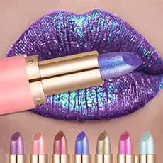 Batom Camaleão Violeta Metálico Que Muda De Cor Fosco Glitter Diamante À Prova D'água Pérola Brilho Labial Maquiagem Sex