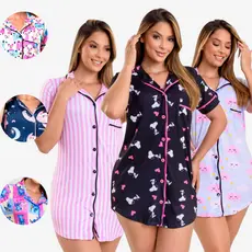 Pijama Chemise Camisola Americano Curto Pós Cirúrgico Stitch Várias Estampas