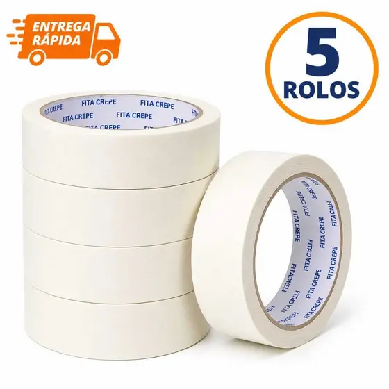 Fita Crepe 19mm x 10m Pintura e Proteção Uso Geral Atacado - 5 Rolos