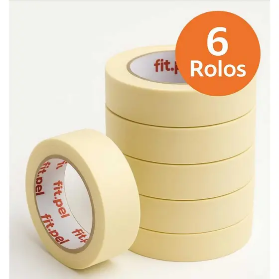 Kit Fita Crepe 19mm x 10m Uso Geral Alta Fixação Ideal para Pintura Artesanato Embalagem Escritório Escolar - 6 Rolos