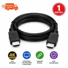 Cabo HDMI Preto 1 Metro Ultra HD Full HD 4K Alta Velocidade Compatível TV Projetor Monitor
