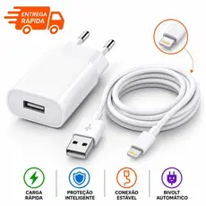 Carregador Lightning Iphone para USB Completo Fonte + Cabo 1m Compatível 5 7 8 XR 11 13 14 Pro Max