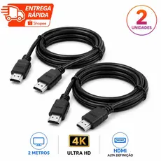 Cabo HDMI 2 Metros Kit 2 Unidades 4K Ultra HD para TV Monitor Projetor Notebook PC