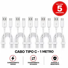 Cabo Tipo C Compatível Iphone e Android Carregador Carregamento Rápido Turbo Atacado 1, 2, 3 e 5 Unidades