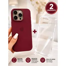 Kit Capinha Iphone Case Silicone Aveludada + Transparente Compatível Iphone 11 12 13 14 15 16 17 Pro Max