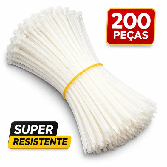 Abraçadeira Nylon 15cm 200 Peças | Enforca Gato Branco Alta Resistência Organizar Cabos