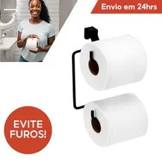 Suporte Porta Papel Higiênico Preto Duplo Acoplada Aço Preto