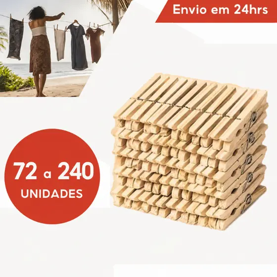 Kit Com 72/240 Unidades de Pregador, Prendedor de Roupa, Madeira, Pregador De Roupas