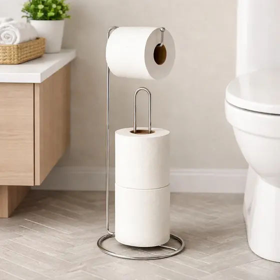 Suporte Porta Papel Higiênico De Piso Chão Casa Banheiro Luxo Cromado