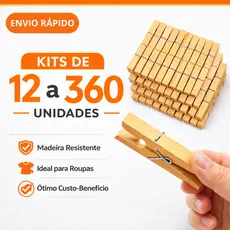 Kit 360 Prendedor Grampo De Roupas Madeira Embalagem com 120 a 360 Unidades