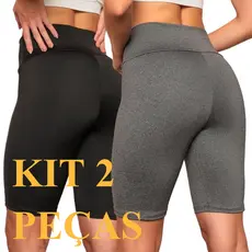 KIT 2 Shorts Legging Feminino Suplex Bermuda Cintura Alta Academia Yoga Ciclismo  Zero Transparência